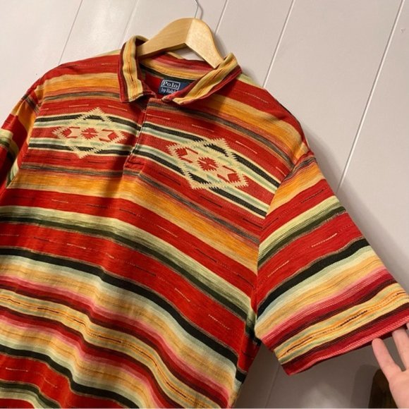 Vintage Polo Ralph Lauren Aztec 100% Cotton Southwestern Polo Shirt - Picture 2 of 12